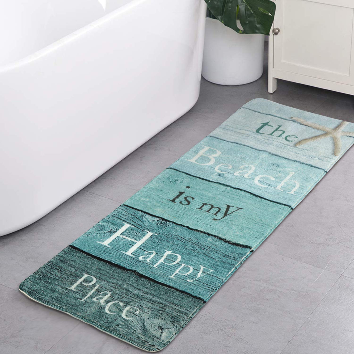 Haocoo Bath Rug Runner 18x47 Inch Beach Grain Bathroom Rugs Non