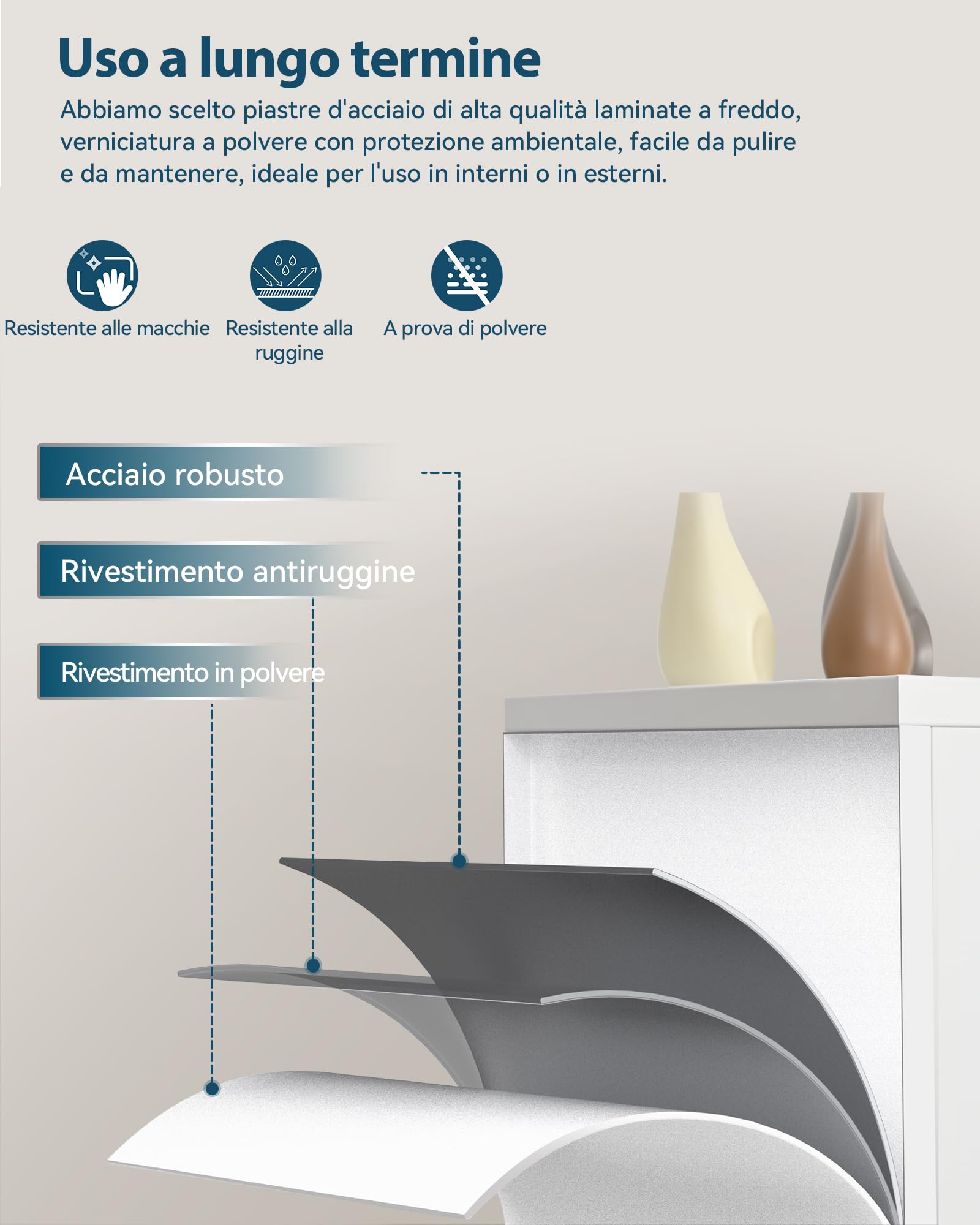 Armadietto in Metallo, Armadietto per Garage con Chiusura a Chiave, con 2 Ripiani per Ufficio con Ripiani Regolabili, per Ufficio, Garage e Ripostiglio, 40 x 80 x 100 cm, Bianco