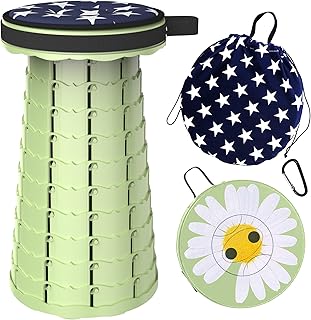 ALEVMOOM Upgraded Collapsible Stool Telescoping Stool with Cushion, Folding Stool with Printing Portable Foldable Seat Retractable Stool Max Load 550lbs for Adults Camping Fishing Outdoor (Daisy)