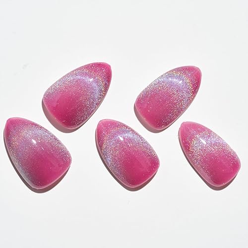 Miniatura 2 de GLAMERMAID Uñas postizas cortas a presión, color almendra, rosa arcoíris, rosa, primavera y verano, hechas a mano, pegamento de gel, 24 piezas,