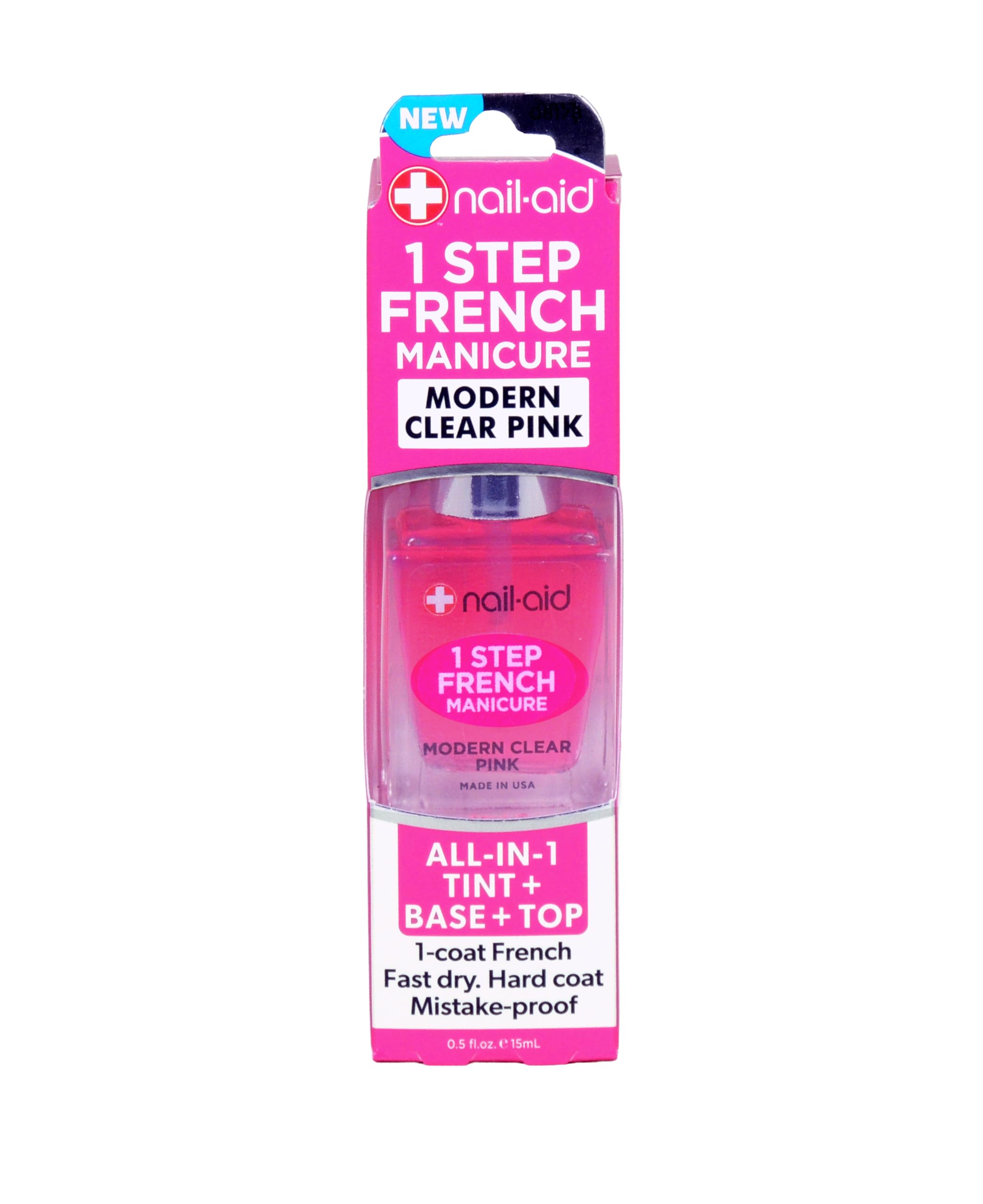 Nail-Aid 1 Step French Manicure Nail Treatment Polish – All-in-One Base & Top Coat, Sheer Pink Tint, Fast Dry, Strengthening, Streak-Free, Cruelty-Free, Made in USA