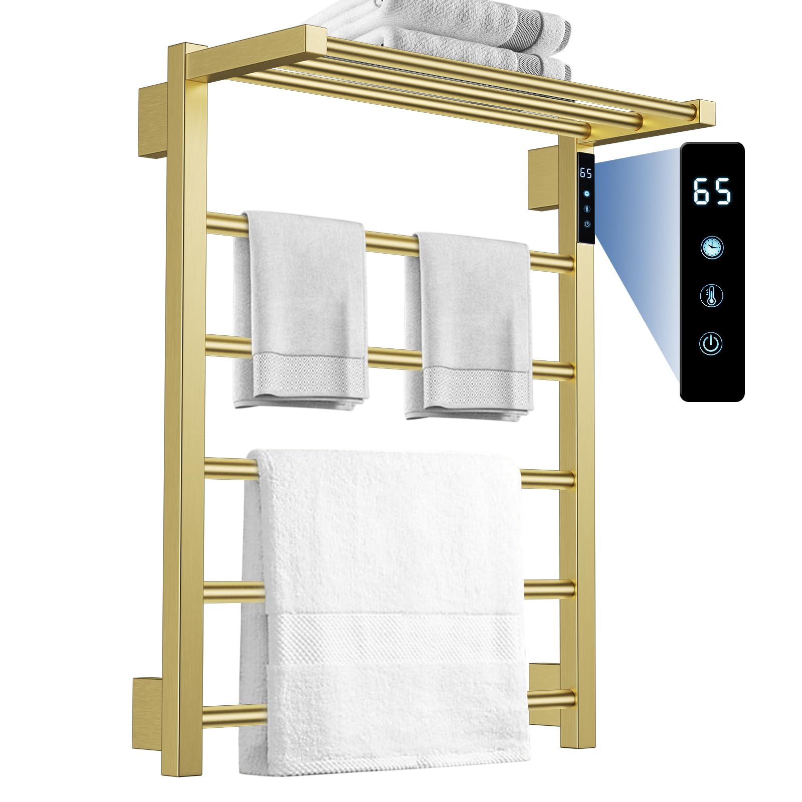 TURS Electric Heated Towel Rail for Bathroom,H620mm W500mm,Brushed Gold