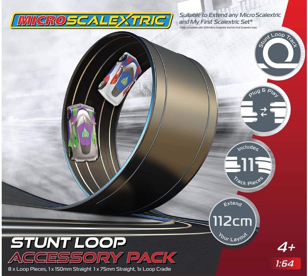 Micro Scalextric Stunt Extension Pack - Stunt Loop Accessory - Extend Your Layout by 112cm, Includes 11 Track Pieces, Micro Scalextric Accessories, Black