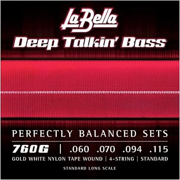La Bella Deep Talkin Bass 760G Gold White Nylon Tape Wound Bass Guitar Strings 60-115
