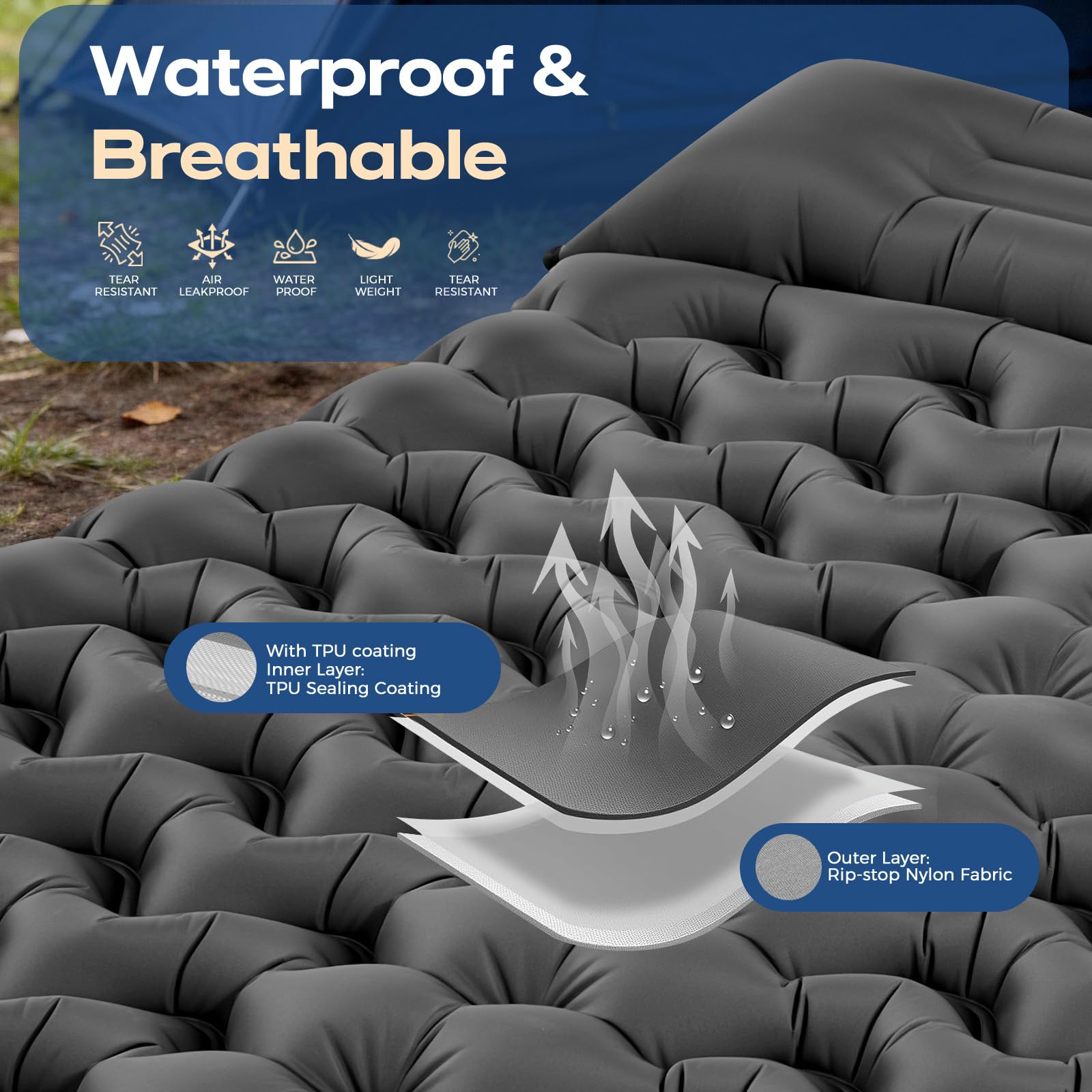 PHYSEN Colchón Hinchable para Acampada 2 Personas 196 x 130 cm Impermeable Bomba de Pie