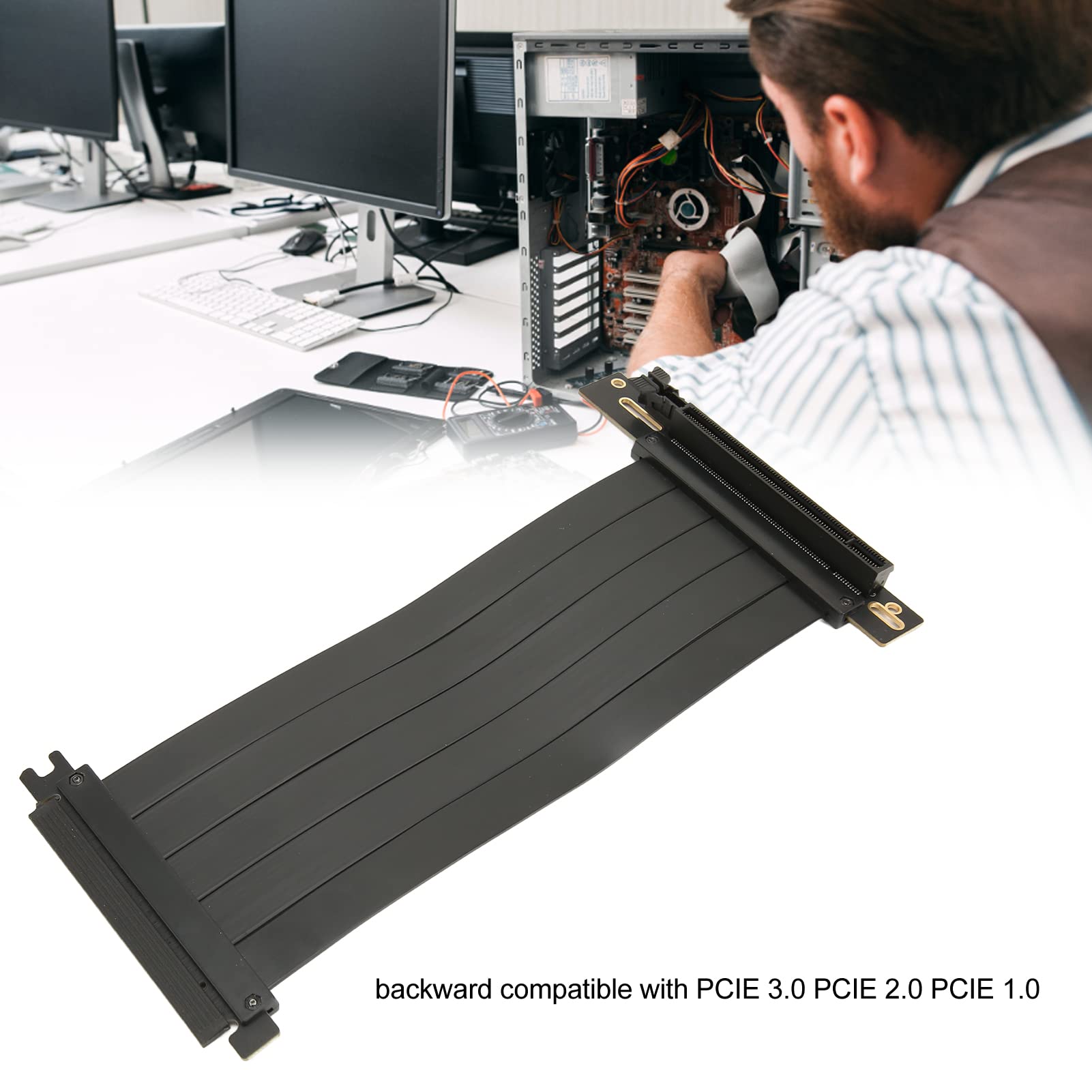 Kabel Riser PCIE 4.0 X16, Przedłużacz Karty Graficznej GPU, Szybki Elastyczny Kątowy 90 Stopni Port PCIE Przedłużacz Karty Graficznej GPU (20 cm)