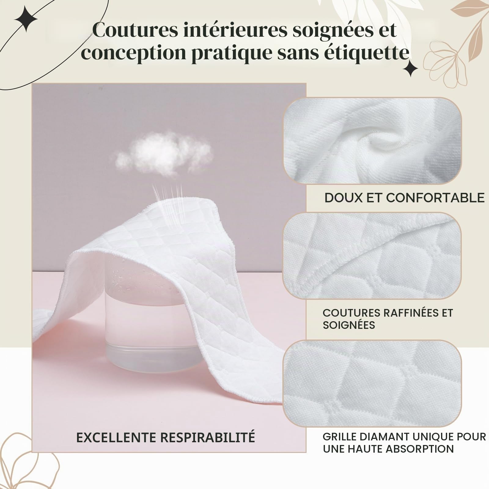 Boyiee 9 Doublures Anti Transpiration pour Soutien-Gorge Coussinets Anti-Sueur en Coton Réutilisables pour Femmes
