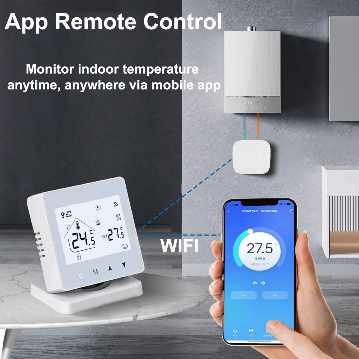 Termostato de ambiente Wi-Fi con control digital de calefacción central, compatible con Alexa para Google Assistant para Tuya para calefacción por suelo radiante de gas y agua caliente