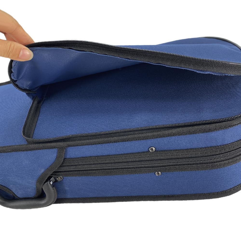 Custodia per violino 4/4 full size con cinghie per zaino, custodia rigida ultra leggera da viaggio con supporti per archetto, igrometro e tasca per spartiti musicali, Triangolo Blu, Popolare