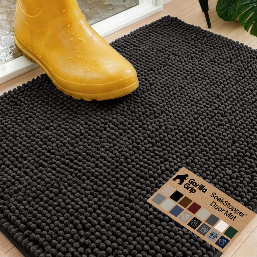 GORILLA GRIP SoakSTOPPER Dog Door Mat, Machine Wash and Dry, 24x17 Black