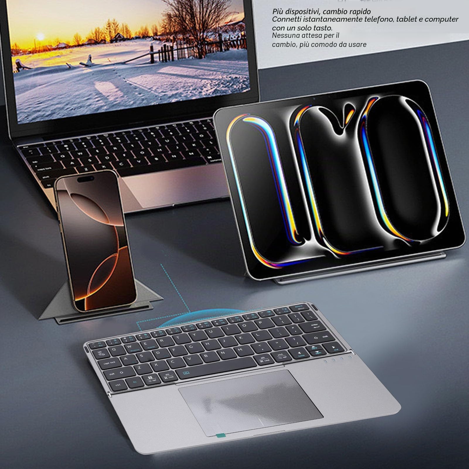 Topiky Tastiera Bluetooth Ultra Sottile con Touchpad, Tastiera Pieghevole Ricaricabile a 64 Tasti, Pieghevole Tascabile Ultra Sottile di Dimensioni Standard, Portatile (GRAY)