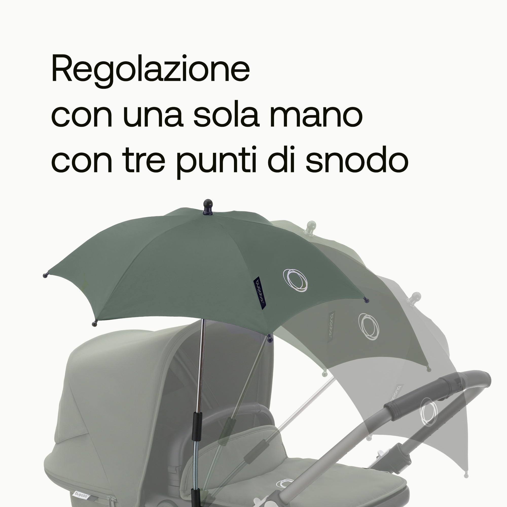 Bugaboo Ombrellino+, Compatibile con Tutti i Passeggini Bugaboo, Tessuto con fattore di protezione solare UPF 50+, Ampia Zona d'Ombra, Collegamento con Un Clic, Forest Green