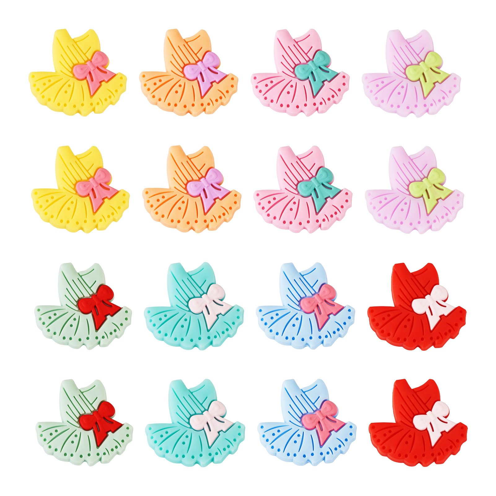 Spritewelry 16Pcs Dress Silicone Beads Princess Dress Silicone Focal Beads Colorful Cute Rubber Beads for DIY Beadable Pens Keychains Bracelet Necklace Making