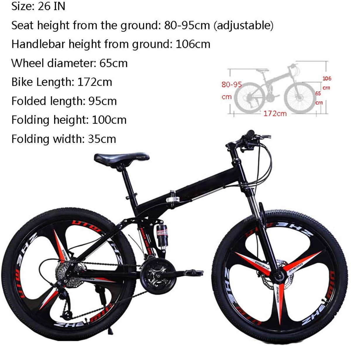 Folding Bike, Mountain Bike Pieghevole,Unisex Adulto Folding MTB Bicicletta, 24 * 26 Pollici 21 * 24 * 27 velocità della Bici di Montagna