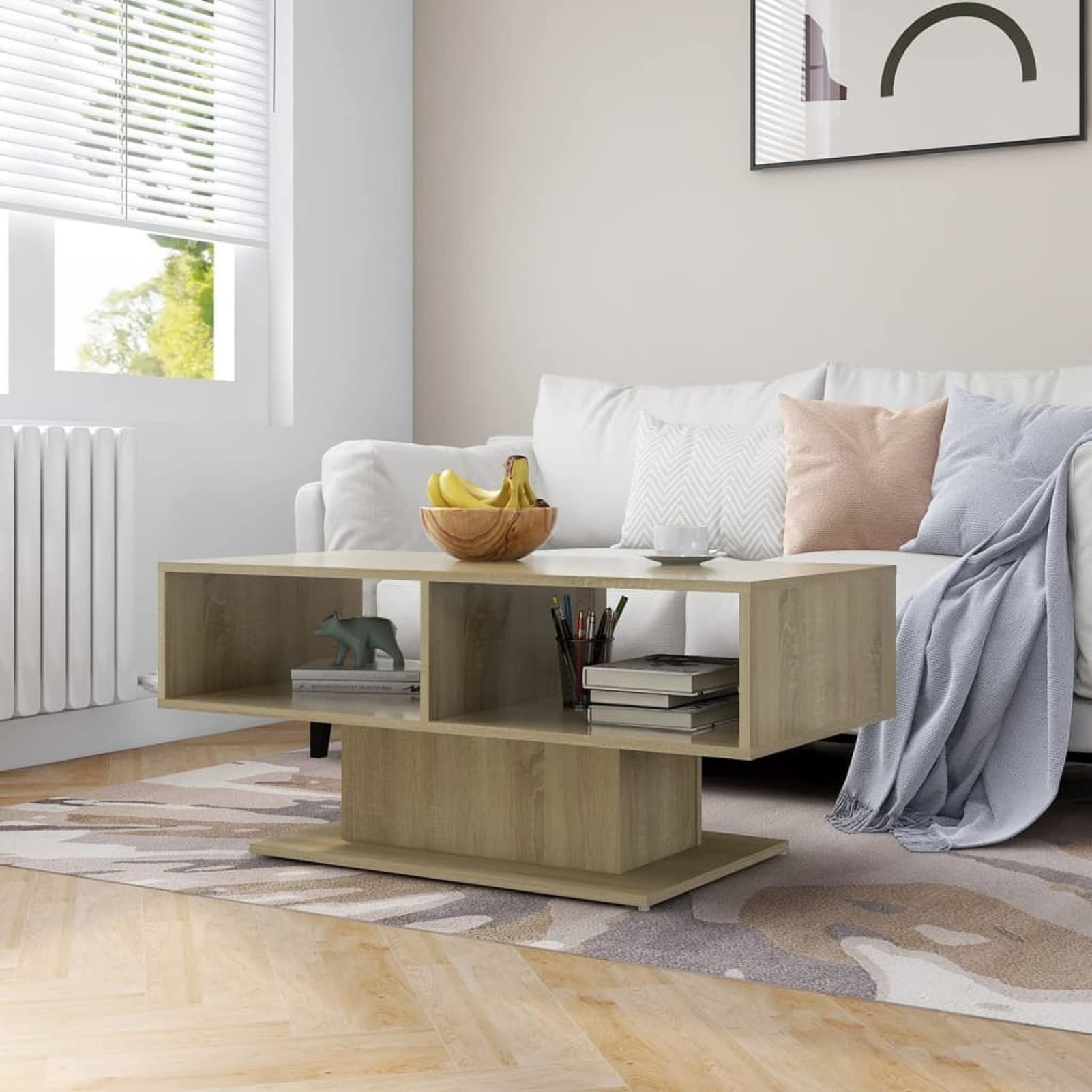 Homgoday Tavolino da caffè in rovere Sonoma, 103,5 x 50 x 44,5 cm, tavolino da tè per soggiorno, sala d'accoglienza degli ospiti, camera da letto e mobili da ufficio