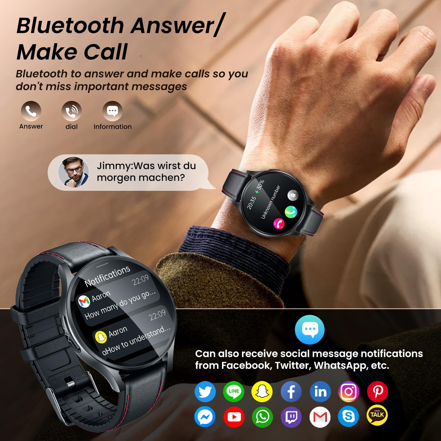 Montre Connectée Homme Smartwatch ECG+HRV - Repondre Appel 1.43'' AMOLED Montre Intelligente Santé Bracelet Connectee avec Sommeil SpO2 Fréquence Cardiaque Podomètre Fitness Tracker pour Android iOS
