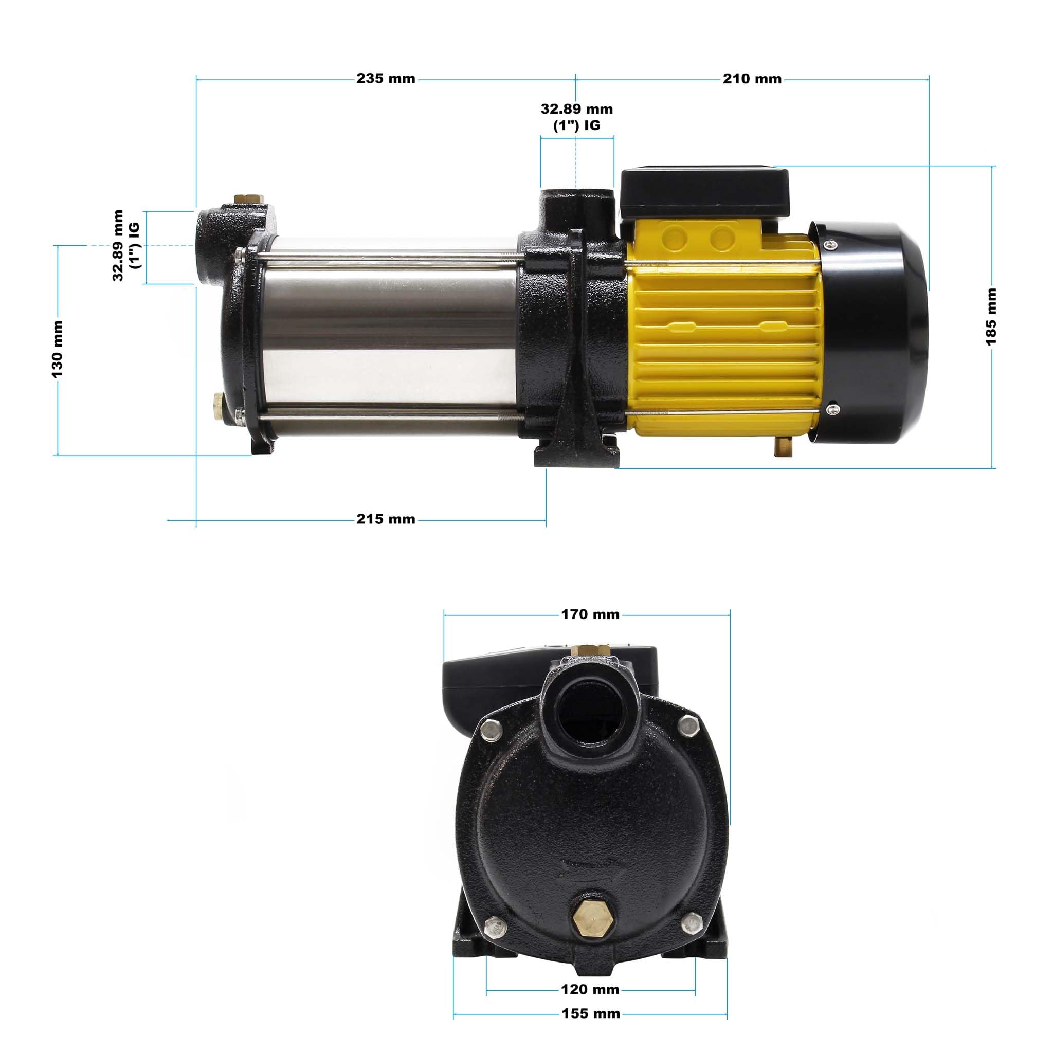 Wiltec Mehrstufige Kreiselpumpe 6600l/h 900W Förderhöhe 55m, Ansaughöhe 9m, 2850U/min, Wasserpumpe für Hauswasserwerke, Haus und Garten