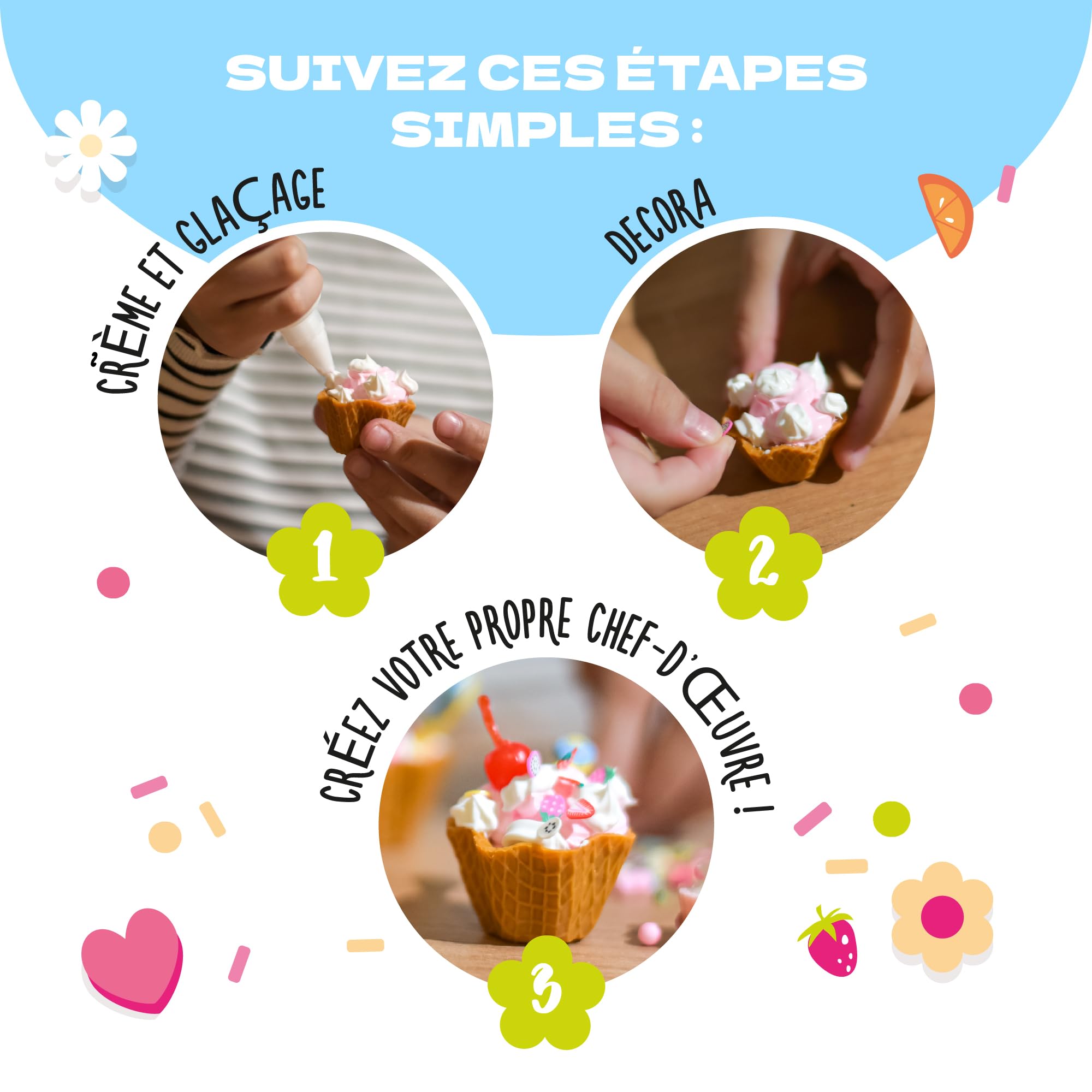 CRAFTY CATS Kit de loisirs créatifs Fête des Desserts – 115 pièces, argile à séchage à l’air, perles, colle crème avec embouts, set créatif DIY pour anniversaires et cadeaux, enfants 6+