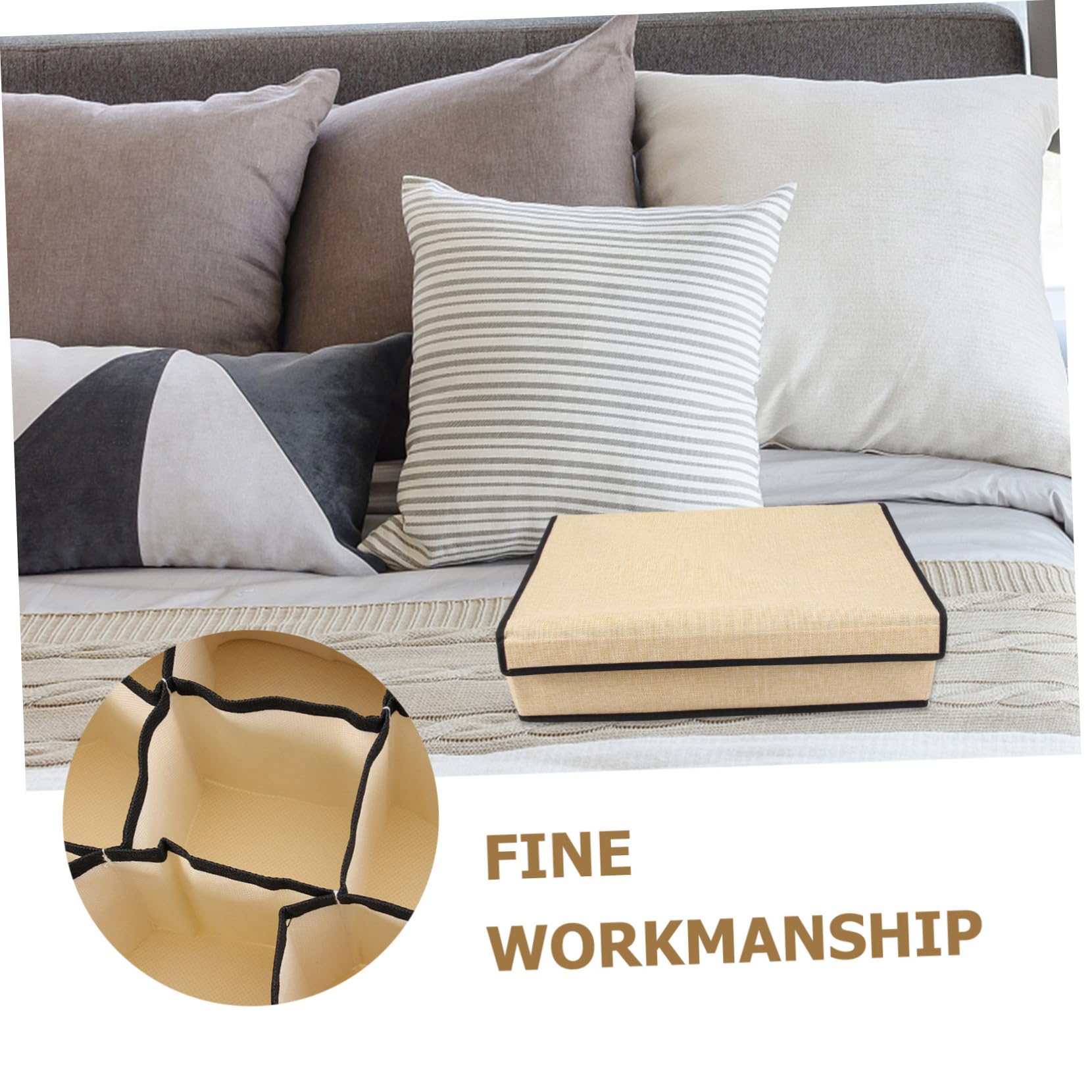 Organizador de Ropa Interior con Tapa, Tejido Beige, 16 Compartimentos | Sujetadores y Calcetines, Uso en Armario y Gabinete, Fácil de Limpiar, Protección y Orden