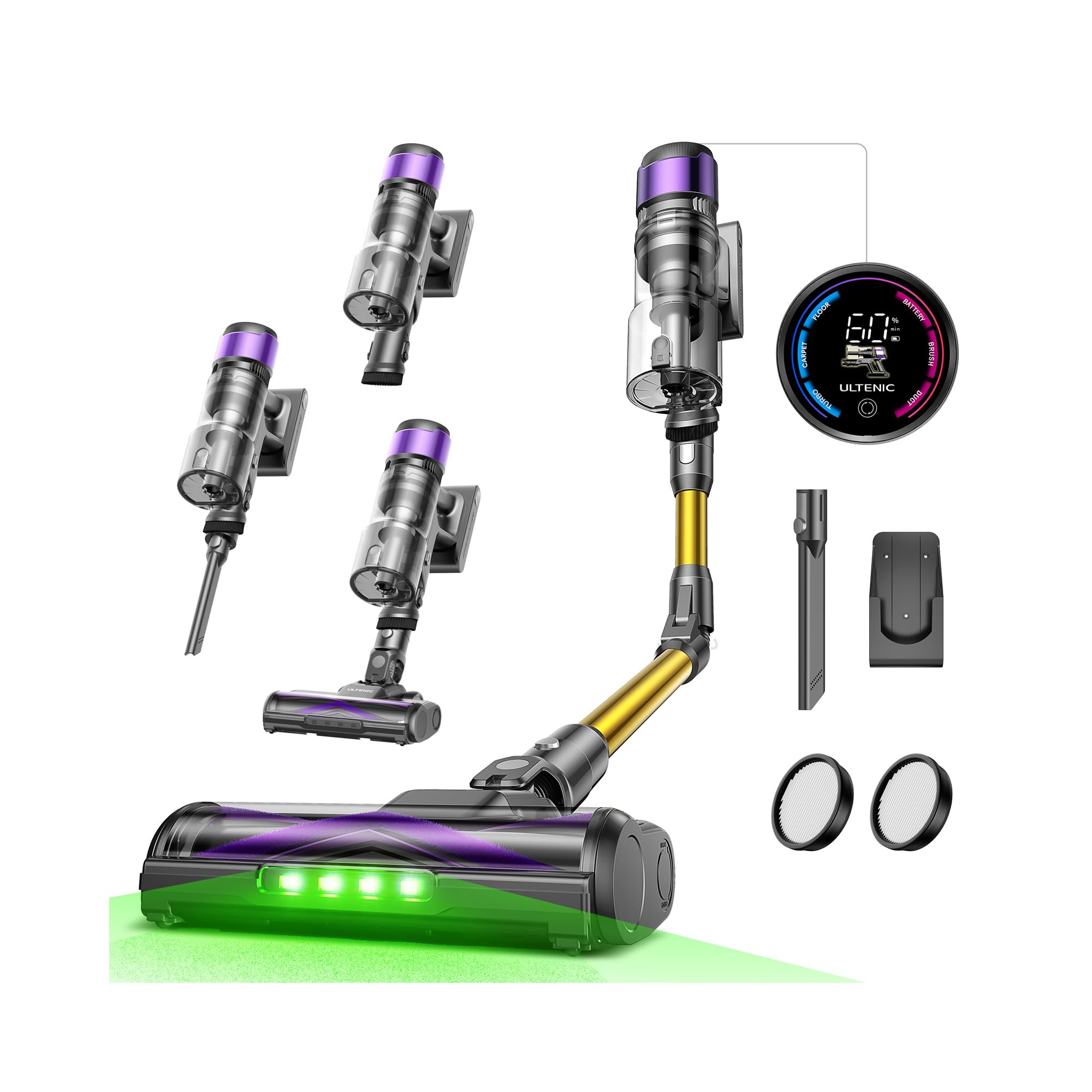 Ultenic U20 Aspirapolvere Senza Fili, 55KPA Autoportante Scopa Elettrica Senza Fili, Spazzola Aggiornata Anti-Grovigli, Aspirapolvere Potente da 60 Minuti,Potente per Pavimenti/Tappeti/Pelo di Animali