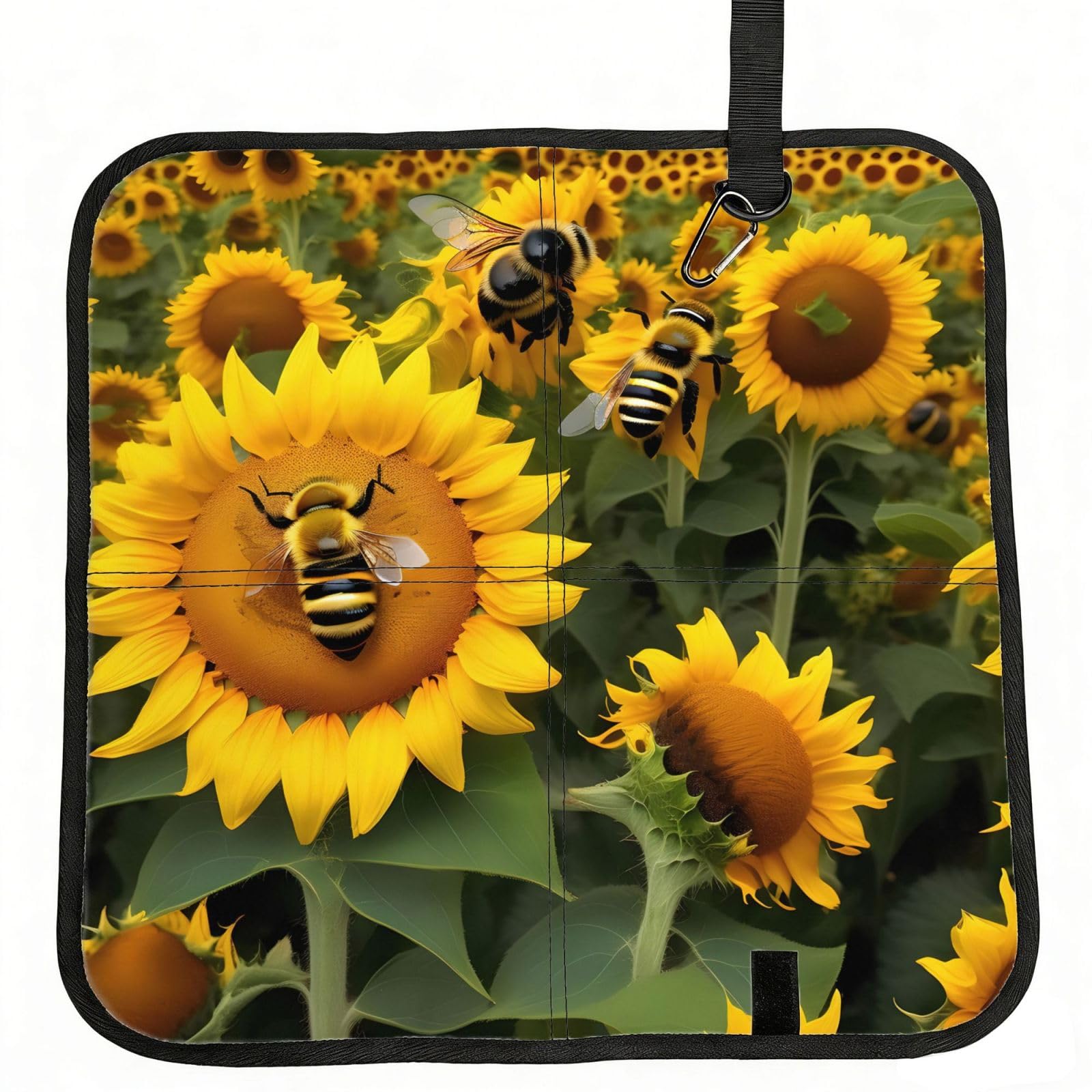 NImongt Sunflower Bees Print Portable Chair Pad Foldable Seat Cushion Outdoor Seating Office Picnic Camping