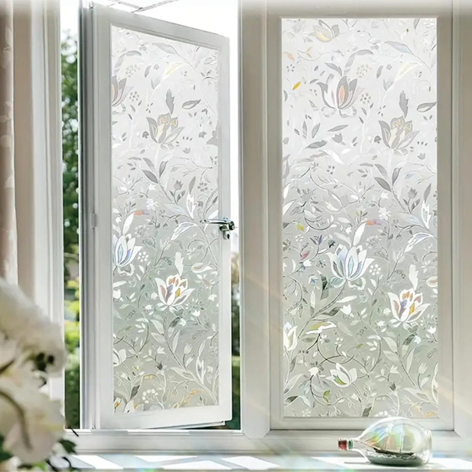 Ellicola Privacy Finestre 3D Arcobaleno 35 x 980 cm Statica Adesiva Senza Ritagliabile Anti Uv, Protezione Della Privacy, Pellicola per Finestre per Letto, tulipano