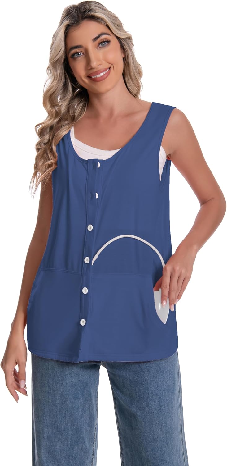 Mastectomy Top Tank with Drain Pockets Post Surgery Recovery Must Haves Clothing Comfy Sleeveless Shirts - Image 4