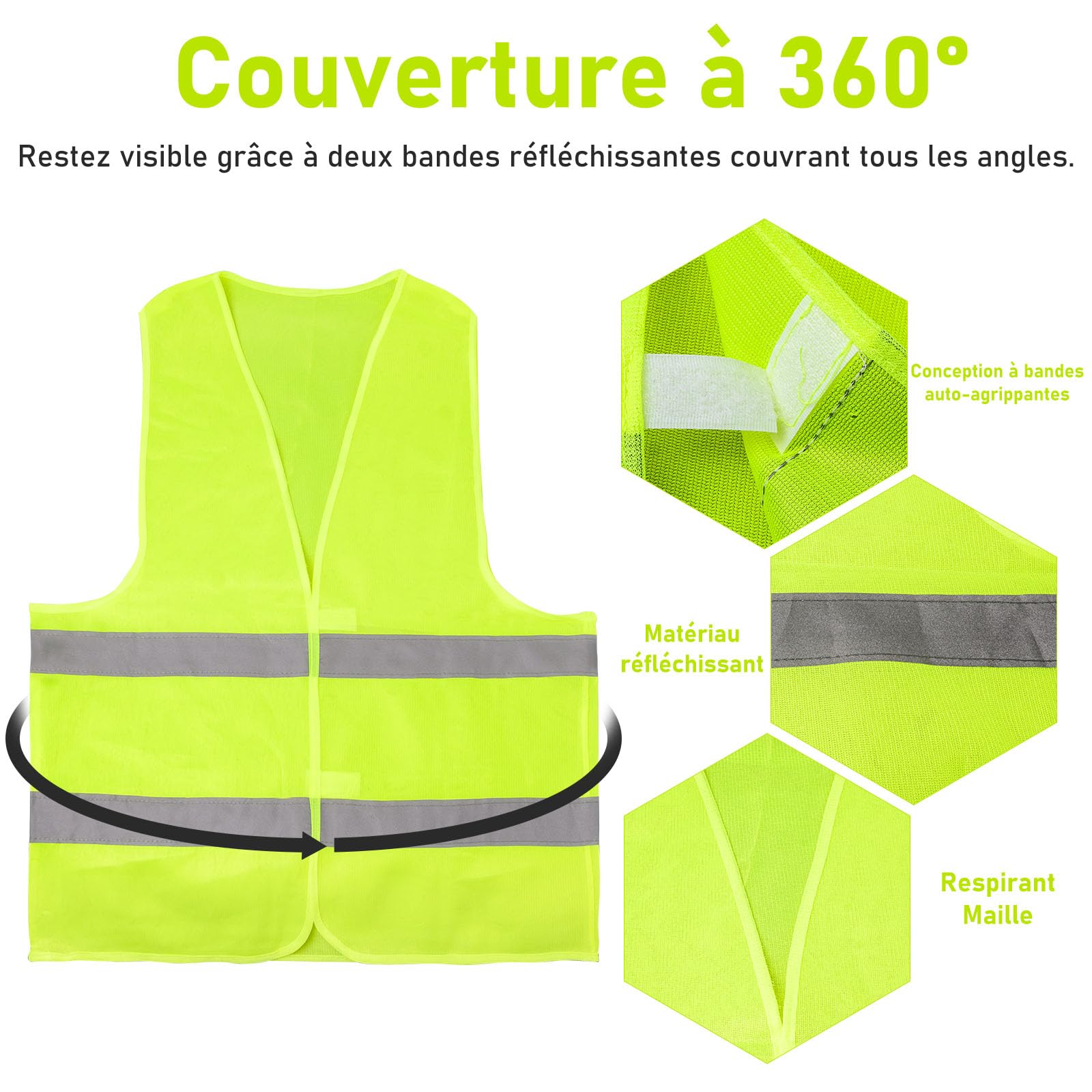 40 Gilets de Sécurité Réfléchissants Jaune Fluo, Taille Universelle | Gilets Haute Visibilité Unisexes pour Conducteurs, Automobile, Travaux, Chantier, Vélo, Moto et Activités Extérieures