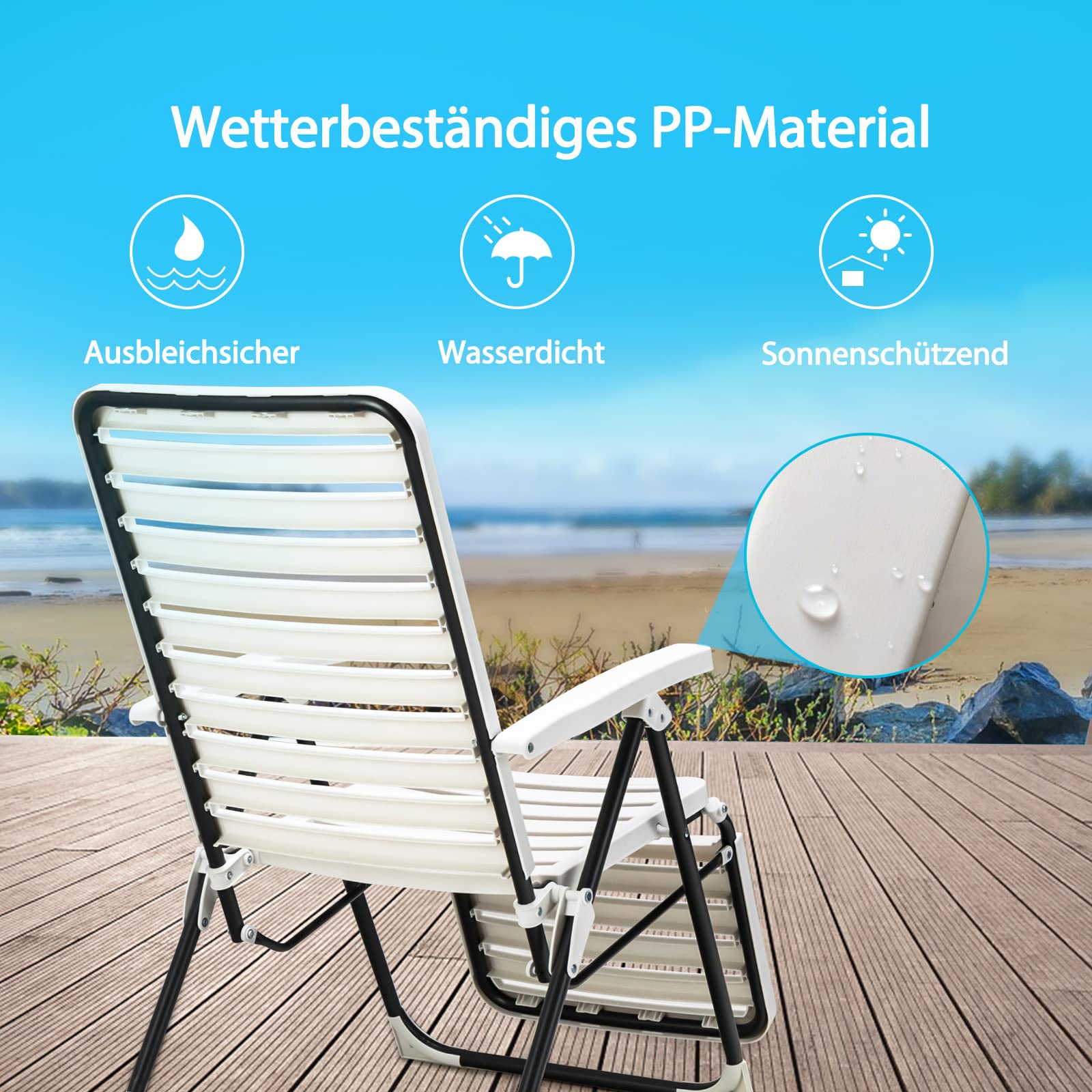 COSTWAY Ligstoel, inklapbare ligstoel met 7-voudig verstelbare rugleuning, weerbestendige relaxstoel met hoge rugleuning, ademend, ligstoel voor achtertuin, balkon