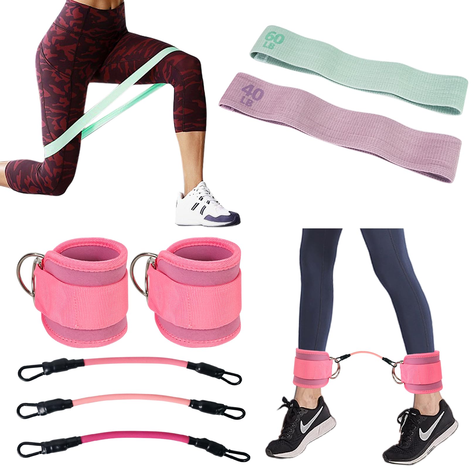 Luwint Set of Booty Bands and Ankle Resistance Bands, Glute Hip Working Out for Women, Include Ankle Bands with Cuffs and Fabric Resistance Bands