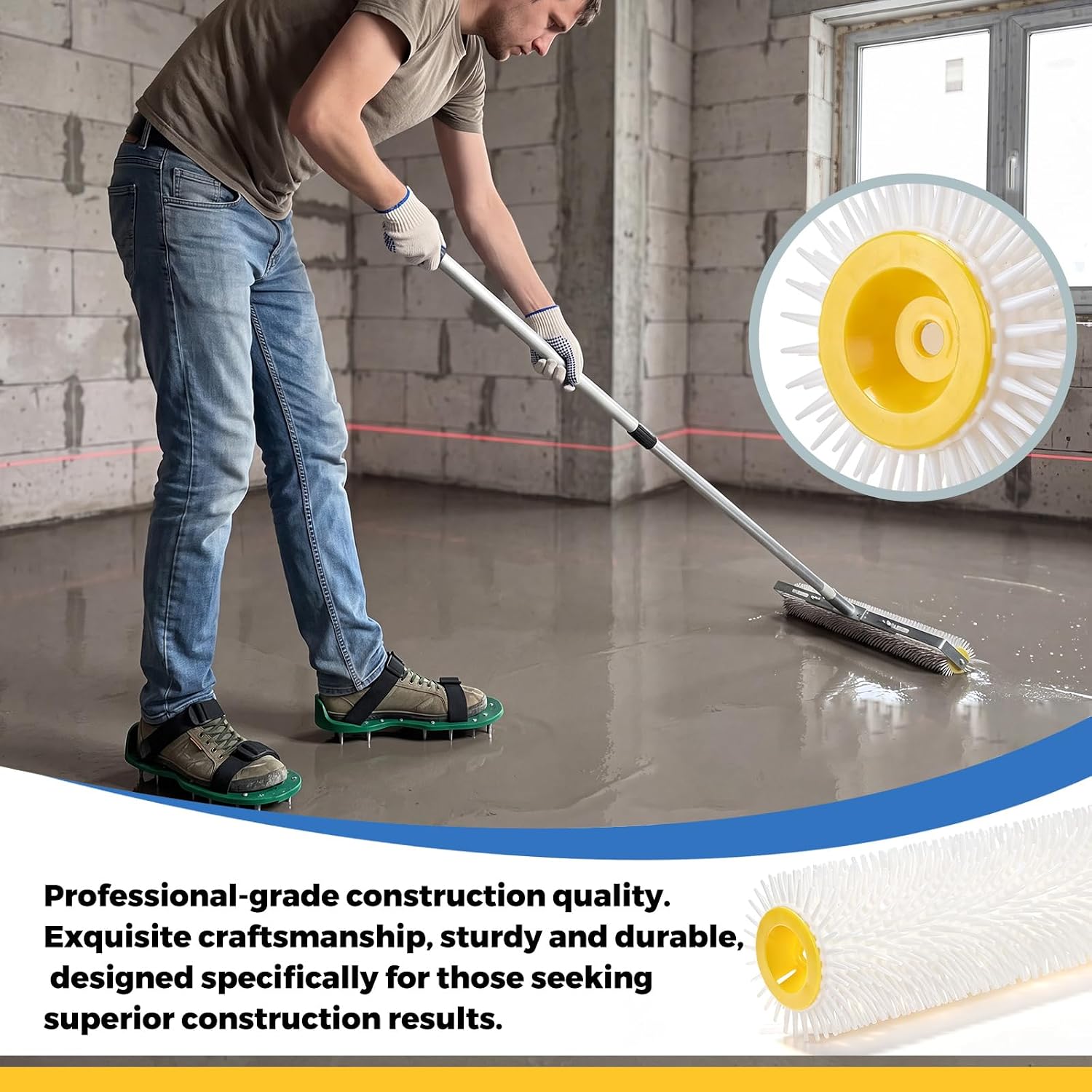 Leumoi Self Leveling Cement Tool Kit Upgraded Epoxy Floor Kit | 9" & 20" Spike Roller, 18" Epoxy Floor Squeegees, Spiked Shoes, Gloves Floors Levelings Tools for Cement, Mortar & Leveling