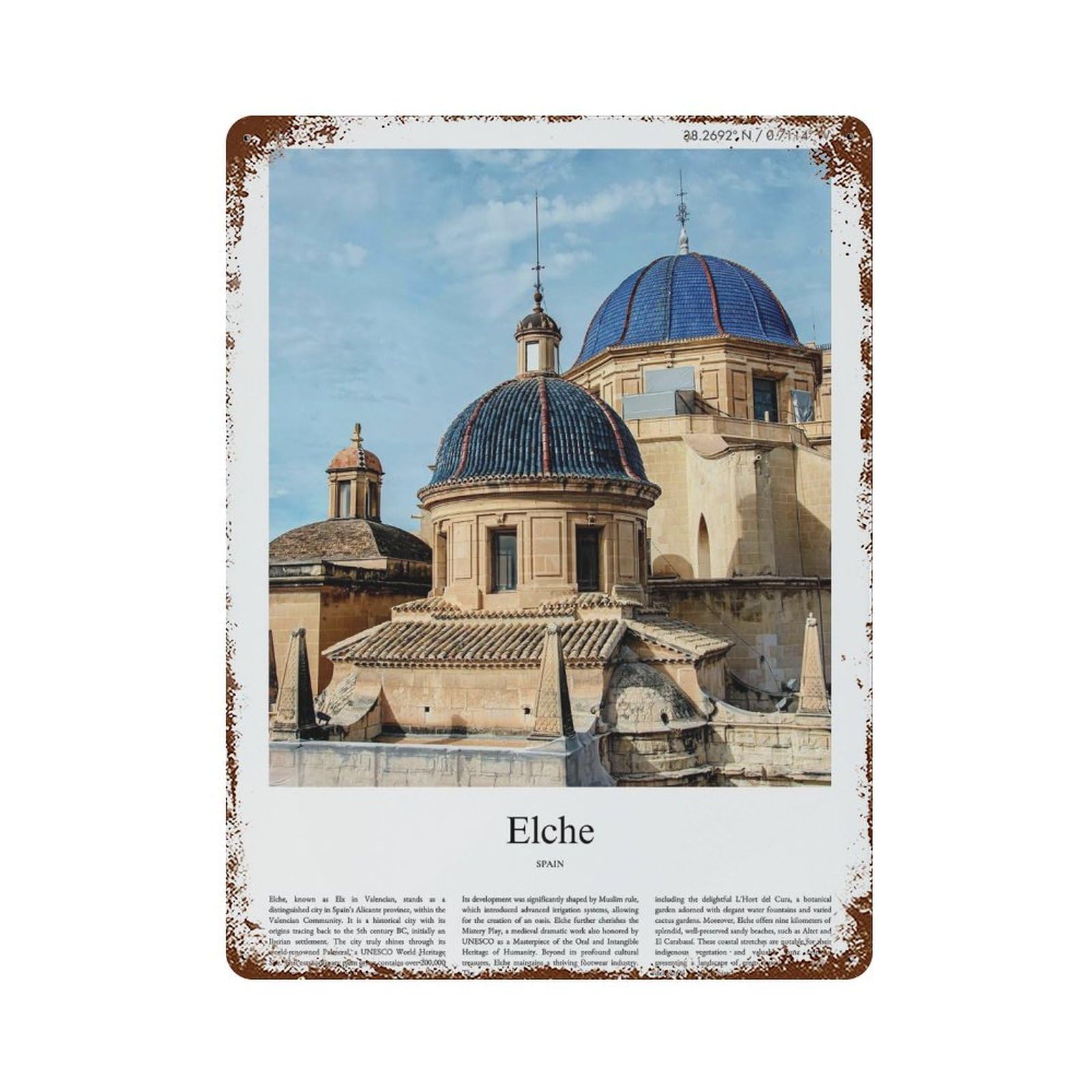 xiaoxiaoshen Elche Spain City Scenery Wall Decor Art Metal Tin Poster Modern Home Decor Art Home Bar Shop Decorations Vintage Sign 40x30cm