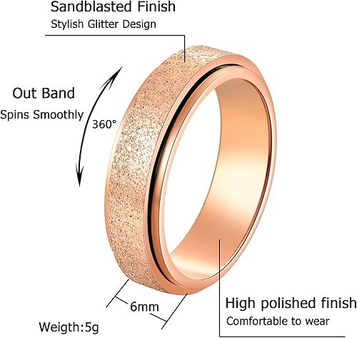 Miniatura 2 de Anillos giratorios para aliviar la ansiedad y la ansiedad para mujeres, 0.236 pulgadas, acero inoxidable, para aliviar la preocupación y el estrés,
