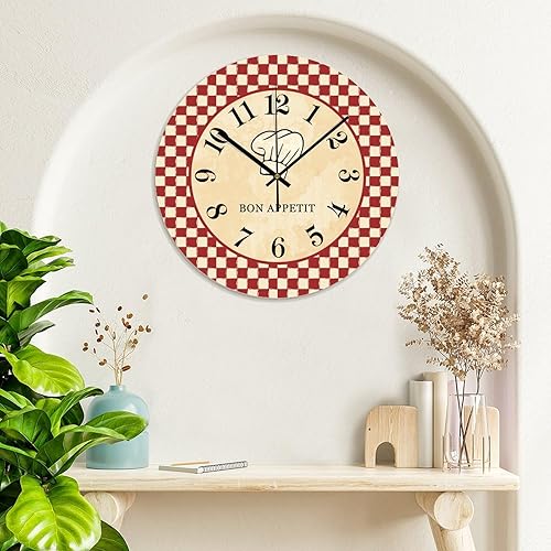 Miniatura 3 de Reloj de pared de cocina francesa de chef de 12 x 12 pulgadas, relojes de pared de PVC de calidad de cuarzo sin tictac, vintage, fácil de leer,
