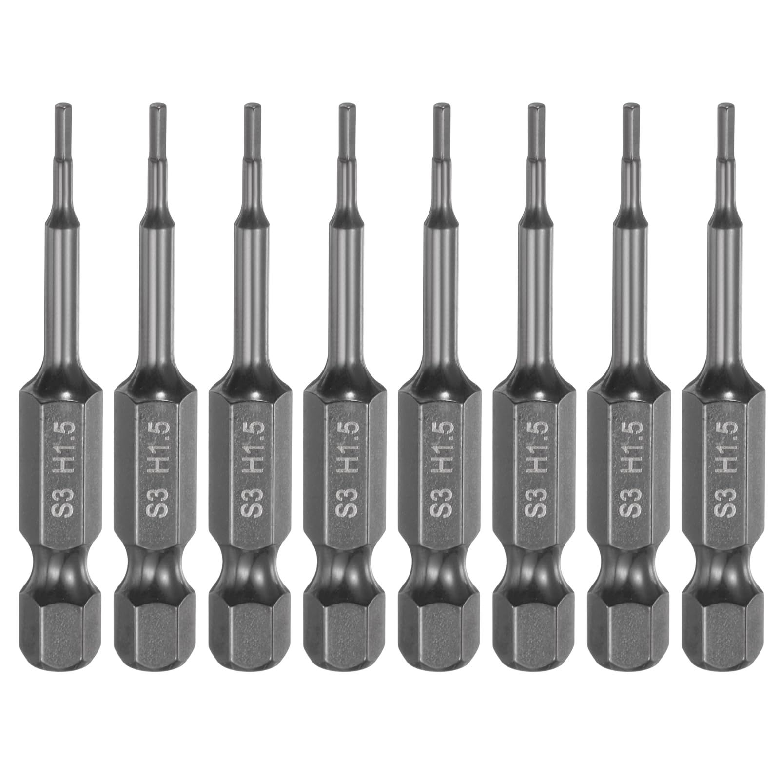 sourcing map 8pcs Flat Hex Head Drill Bit H1.5 (1.5mm) Magnetic Tip 1/4" Hex Shank 50mm (2") Long Mirror Polished Metric Hexagonal Screw Driver Screwdriver Bits Wrench Electric Power Tools