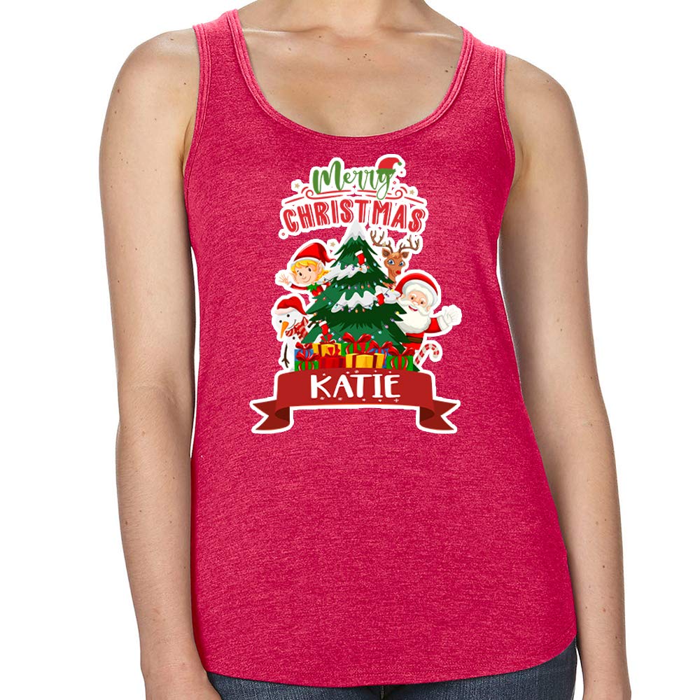 Personalised Secret Santa Sack Merry Christmas Any Name Funny Gift Present Idea Women's Vest Ladies Tri-Blend Racer Back Tank Top. (Heather Red, M)