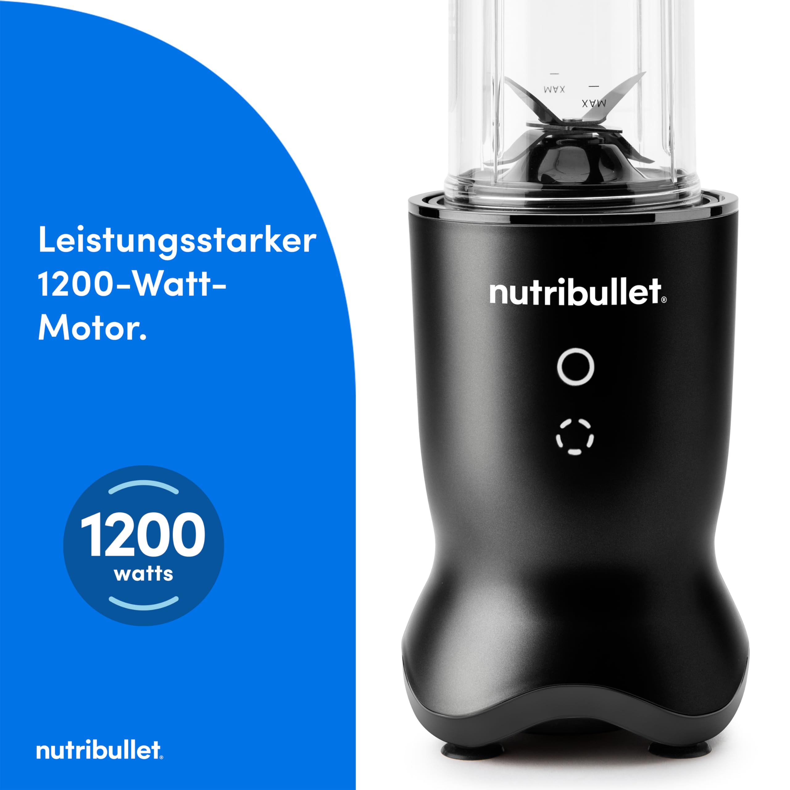 nutribullet Ultra NB1206MB, Mixer mit Tritanbehälter, Edelstahl-Mahlklingen, Elektrischer Smoothie-Mixer, 900ml und 700ml Behälter, 2 To-Go-Deckel, 1200W, Grau