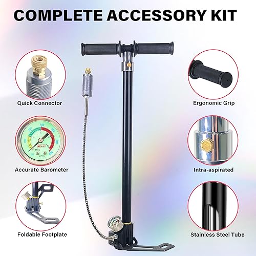 Miniatura 4 de Bomba de aire PCP Bomba de mano de alta presión 4500Psi Bomba de pistola de aire de 4 etapas Bomba de estribo de llenado de rifle de aire 30MPA