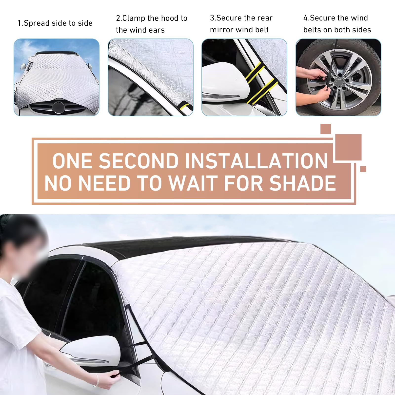 Teybouk Car Hood Cover Multi-Layer Thickening Waterproof Coat for Front Windshield Hood All Seasons Foldable Shield with Fixed — view 2