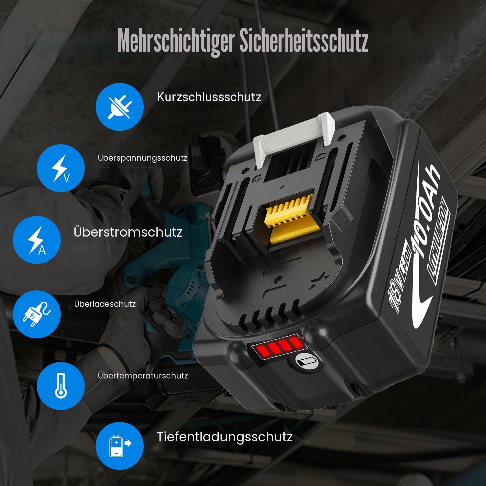 4X10.0Ah/10000mAh Ersatzakku für Makita Akku + Doppel-Ladegerät DC18RD BL1860B BL1850B BL1850 BL1860 BL1845 BL1830 BL1815 LXT-400 mit LED-Anzeige