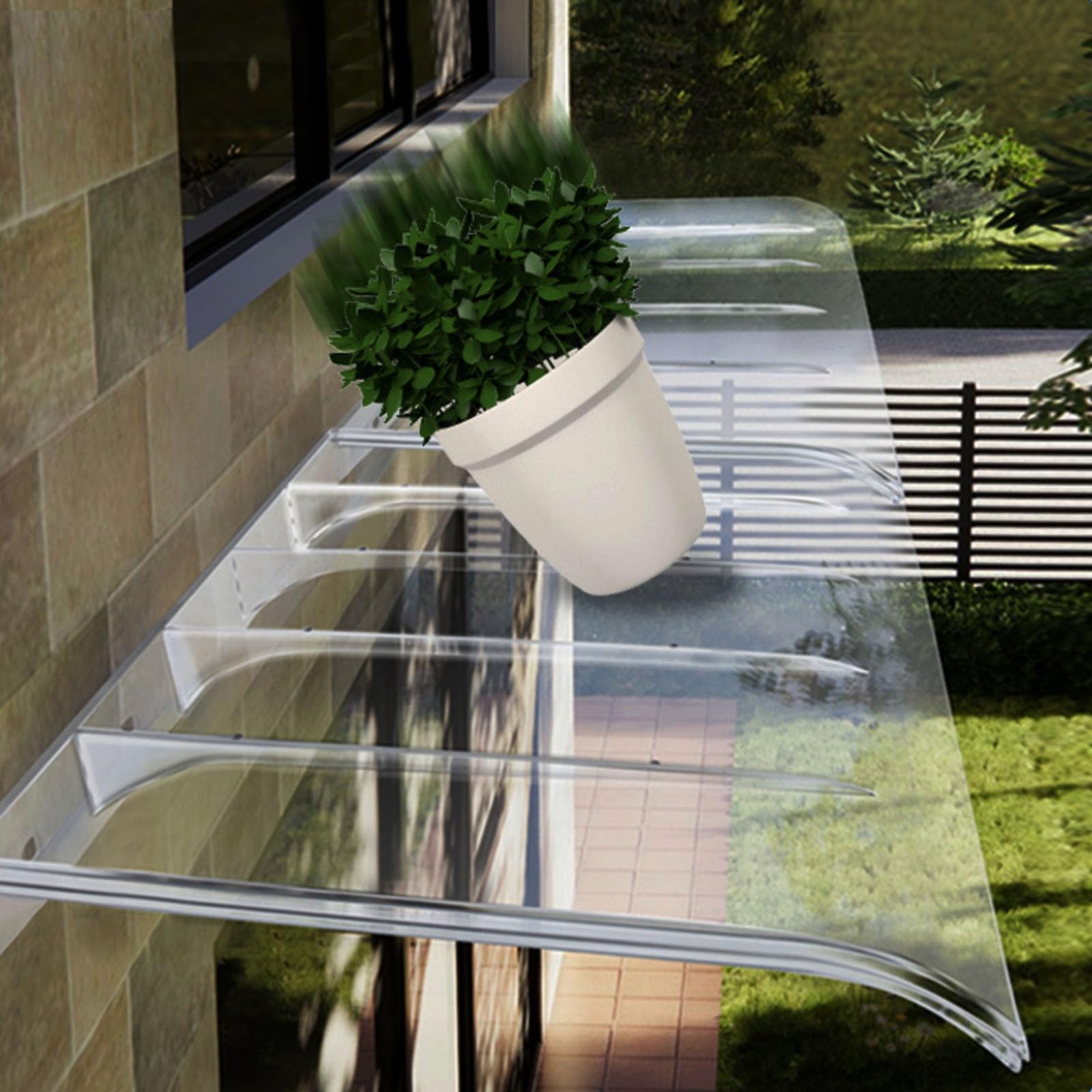 Door Awnings Exterior, Polycarbonate Patio Window Awning Canopy UV Rain Protection Sun Shetter Clear Window Shelter Cover 90x120 200x80 40x100 for Door Porch Outdoor Roof