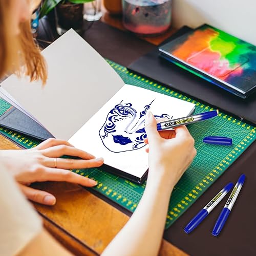 Miniatura 6 de SFAIH Marcadores permanentes azules a granel, paquete de 24 unidades, 1 segundo, secado rápido, marcadores permanentes de punta fina para papel,