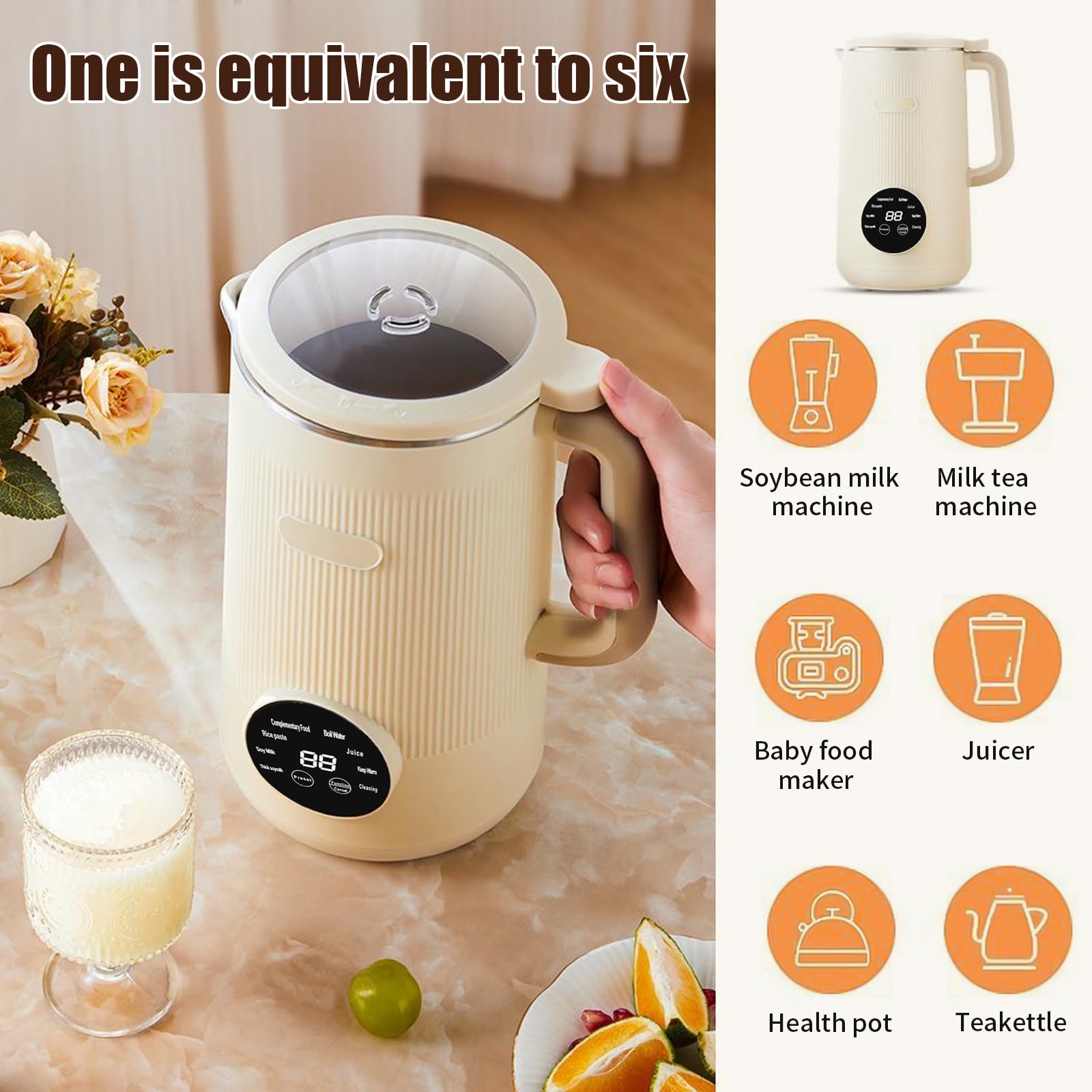 8-in-1 Sojamilch Maschine, Kuhmilchbereiter, Sojamilch Hersteller, Nussmilchmaschine mit 304 Edelstahl, Automatische Sojamilchbereiter, Pflanzenmilchbereiter, Touchscreen, Selbstreinigend (Weiß)