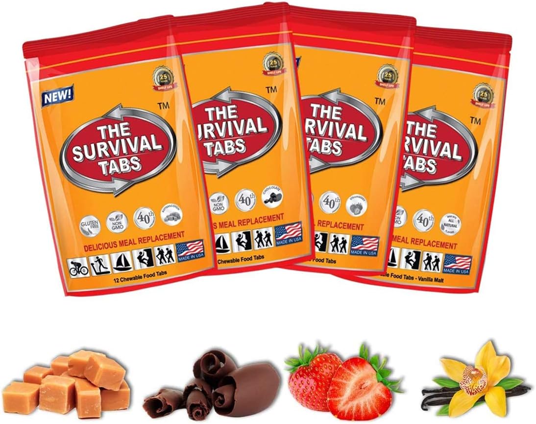 Emergency Food Survival Protein Substitute MRE Tabs - Vitality Sciences Survival tabs (4 Day Supply) (48 Tablets/Mixed Flavor) - - 
