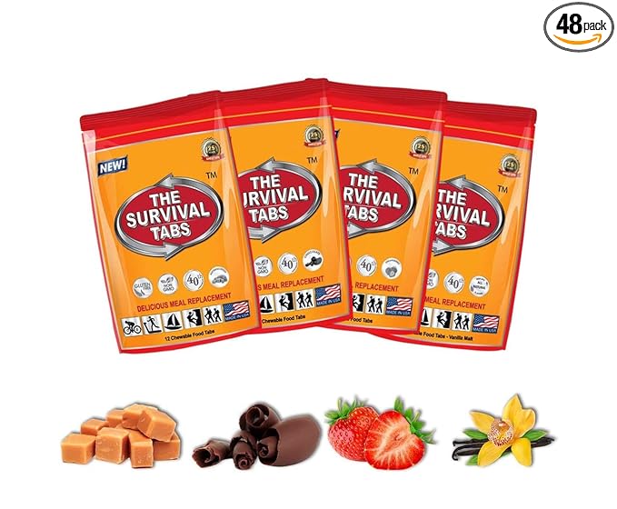 4 orange pouches marked "the survival tabs"