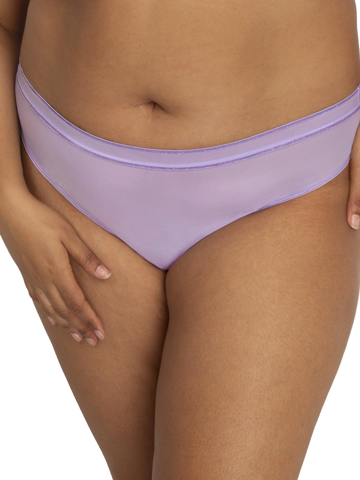 Curvy Couture Women's No Show Sheer Mesh High Cut Brief-Panty