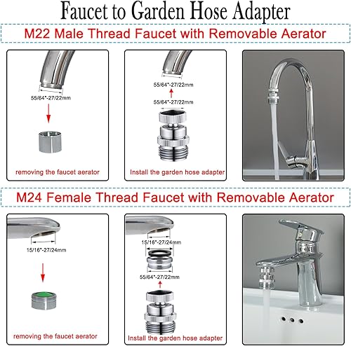 Vista 15 de Adaptador de grifo con aireador, adaptador de grifo de fregadero a manguera de jardín, adaptador de grifo a manguera de jardín para cocina y baño