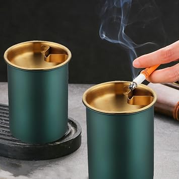 Car Ashtray with Lid, Portable Smell Proof Ashtray for Car, Detachable Smokeless for Car Cup Holder, Stainless Steel Windproof Extinguished Butt Bucket Ash Tray for Outdoor Travel Home Office