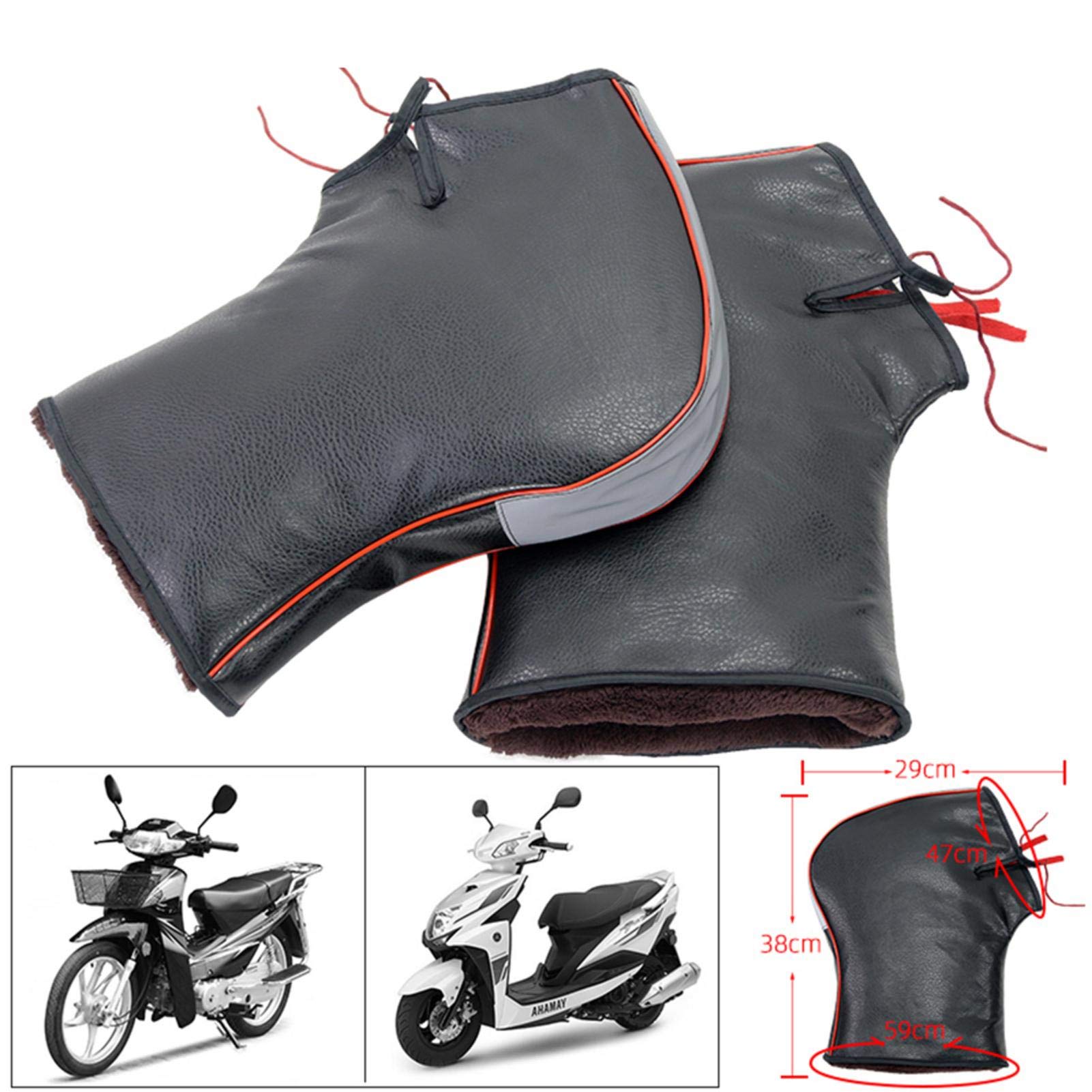 Manchons De Guidon Moto GOEDCH Hiver - Gants Imperméables Thermiques Noirs Avec Bandes Réfléchissantes En Cuir