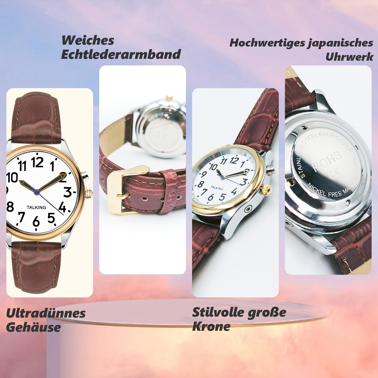 Sprechende Uhr für Damen für Blinde Senioren mit Sehbehinderung, Laute und klare Stimme,Spricht Deutsch